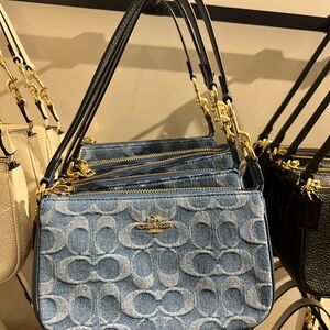 Coach Blue Denim Signature Jacquard Crossbody Wristlet